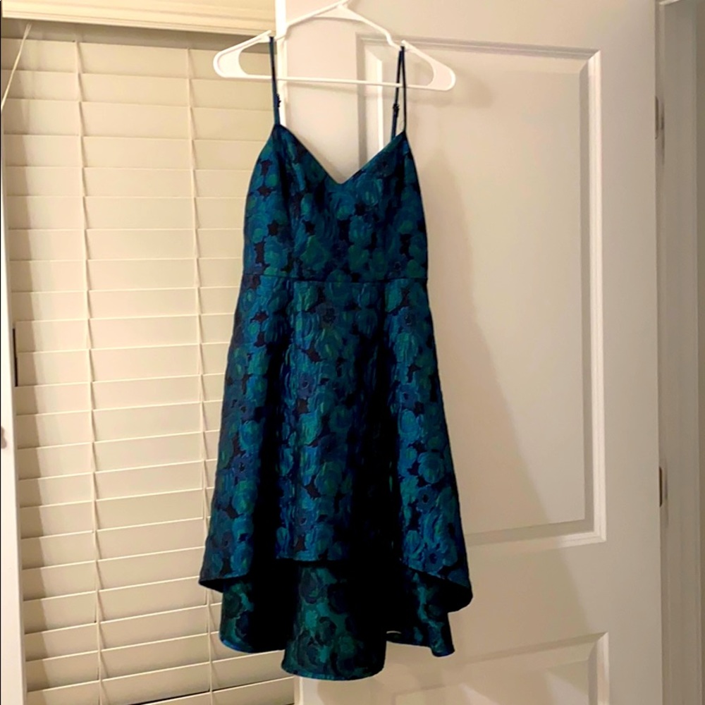 High low peacock cocktail dress